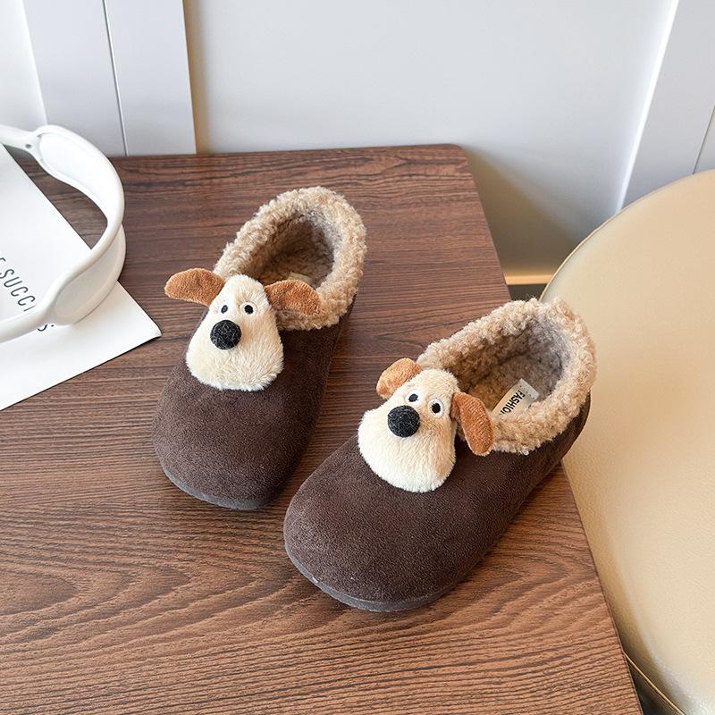 Children Thick Fleece Dog Slippers Boys Girls Family Cotton Indoor Outdoor Winter Home Shoes Size 23 малиновый