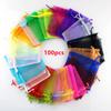 50/100pcs Solid Color Yarn Organza Gift Bags Organza Bag Mesh Wedding Candy Packaging Bag Storage Tulle Fabric Pouches 50%