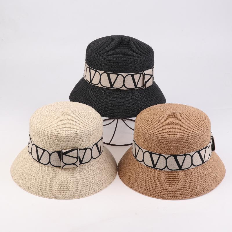 Trendy Letters Woven Fisherman Ladies Simple Straw Hat Sun Hats Outdoor Travel Beach Panama Cap Bucket Hats For Women