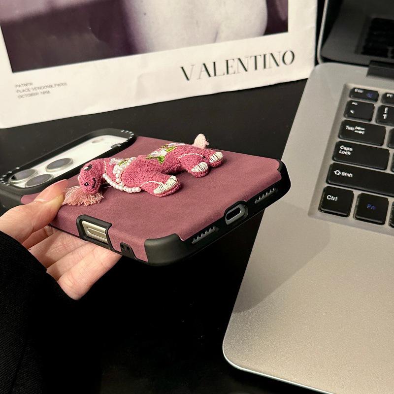 3D Cartoon Embroidered Horse Phone Case for Apple 17 Pro/16 with Silk Screen Large Hole Design