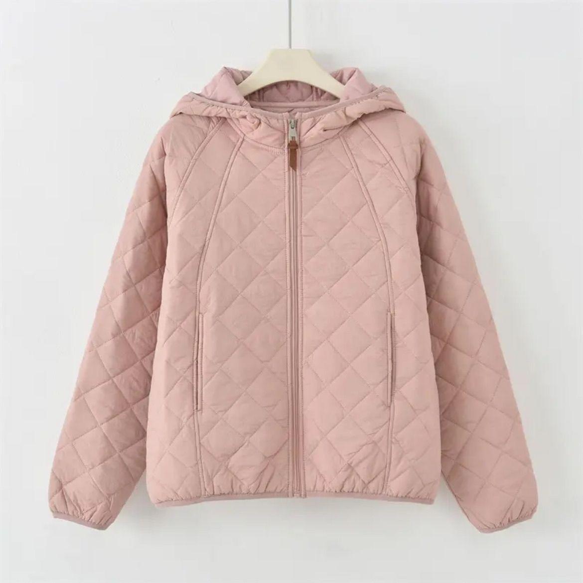 

Легкая весенняя, осенняя и зимняя куртка с пуховым наполнителем, женская куртка для сохранения тепла, свободная, с капюшоном, повседневная стеганая куртка, стеганая куртка короткая XXXL розовый