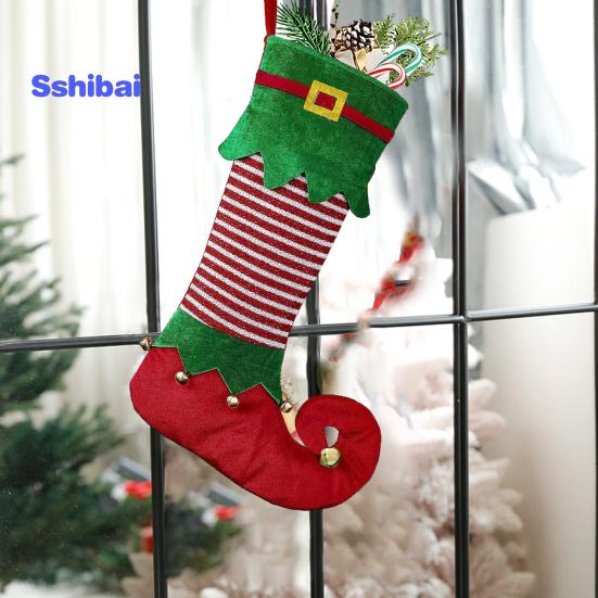 Christmas Elf Stocking Large Capacity Adorable Reusable Holiday Decoration Xmas Tree Kids Gift Candy Bag Hanging Sock Pendant Party Supplies