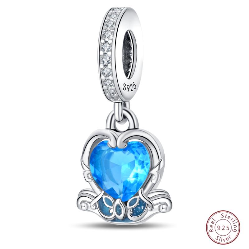 Copper Beaded Pendant Blue Shiny Zircon Suitable Original 3Mm Bracelet Women Fine Jewelry