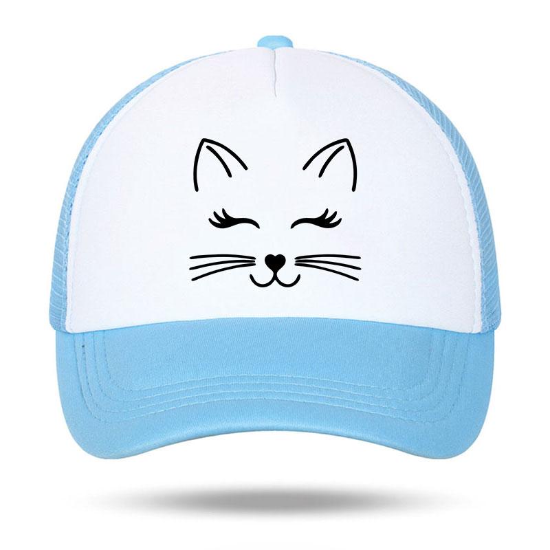 Cute Cat Face Foam Trucker Cap Kawaii Printed Summer Mesh Hat Unisex Casual Snapback Baseball Cap Outdoor Sun Protection Gorras