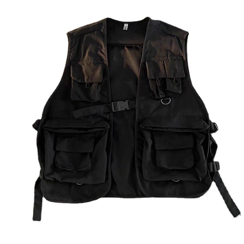 Japanese Trend Functional Tactical Multi-Pocket Vest with DIY Logo Sleeveless Design for Workwear in Spring/Autumn