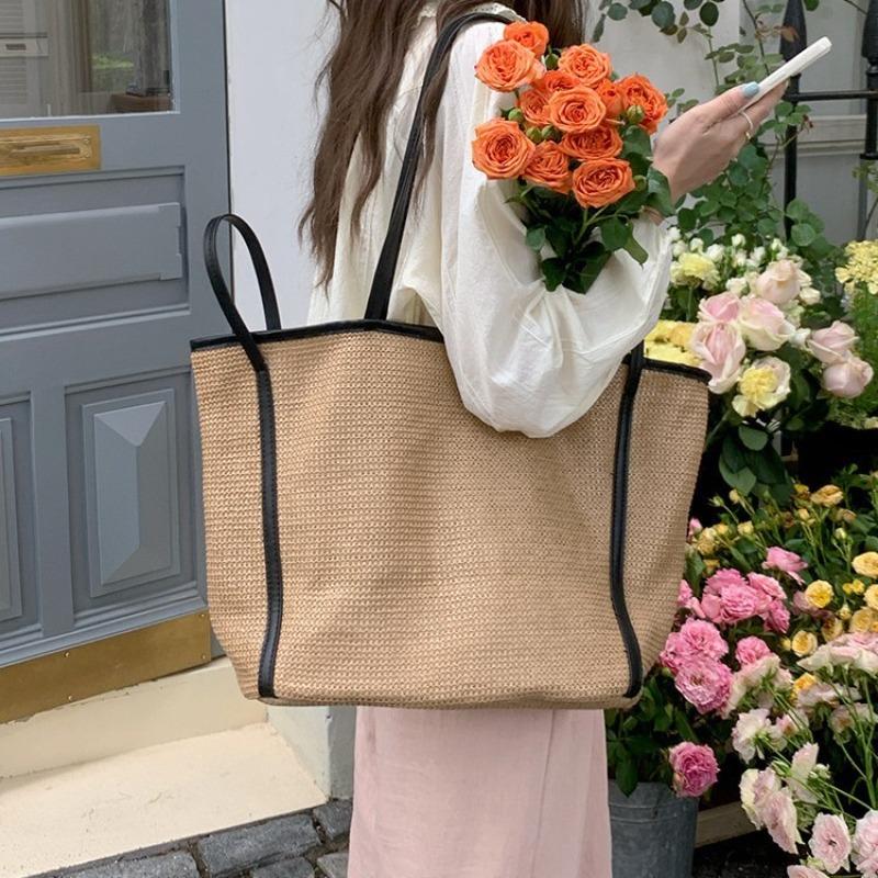 Borsa Tote Grande Capacità in Paglia Intrecciata da Donna Fatta a Mano Stile Etnico Casual da Spiaggia Borsa a Spalla 2026 Designer Traforata