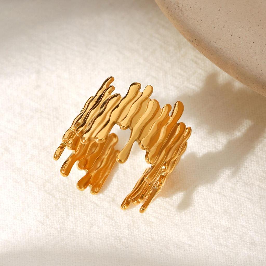 18K Gold Stainless Steel Open Ring for Women, Non-Fading Irregular Titanium Steel Design, High-End Ins Style Jewelry.