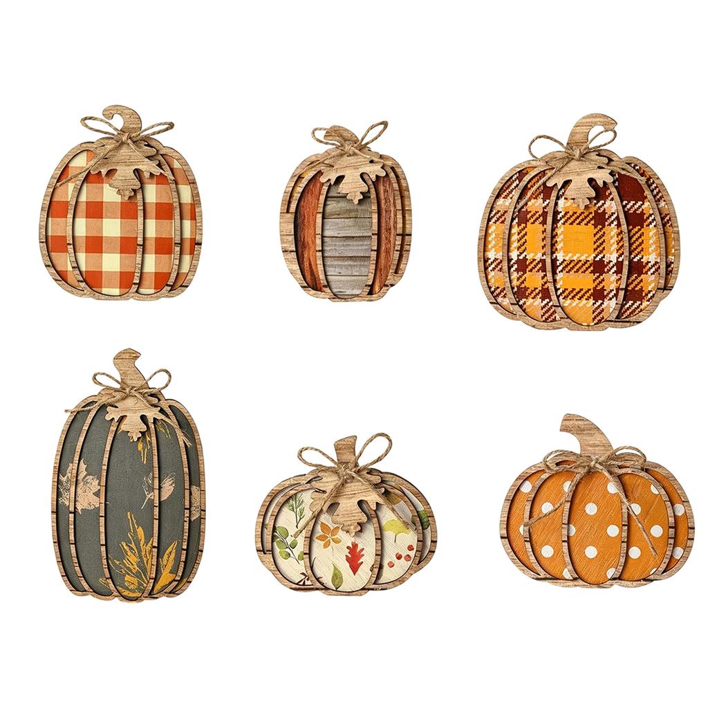Fall Wooden Pumpkin Decor for Tabletop - Pumpkin Figurine for Mantel Shelf Home Decoration