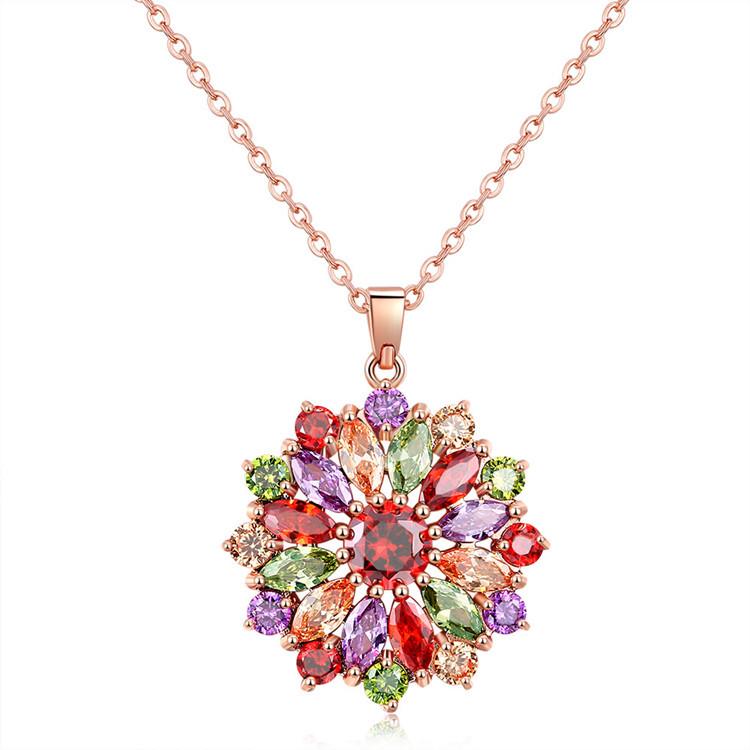 

Colorful Zircon Pendant Copper Necklace with Rose Gold Chain