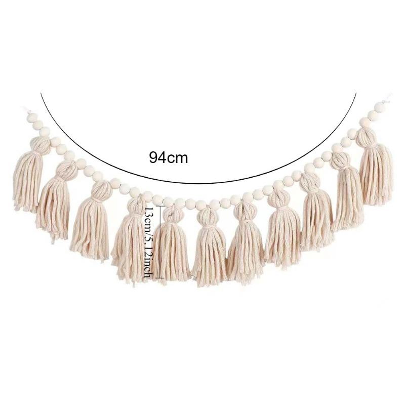 

Complete Set Wooden Bead Tassel Woven Hanging String Nordic Style Wall Decor Pendant for Porch Living Room Wall Art Ornament