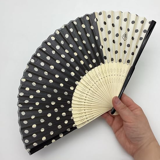 Kyosuke Silk Folding Fan with Case, Yumeji Takehisa Polka Dot Black, Approx. 21cm, Men's/Women's, Do