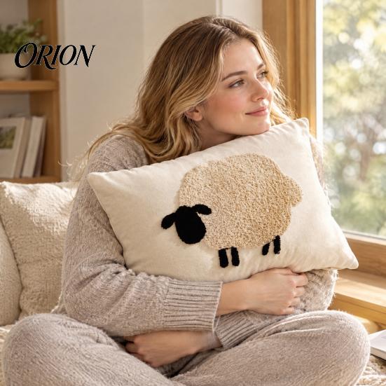 Washable Plush Pillow Protector Fuzzy Sheep Cushion Case, Cute Lamb Throw Cover, Fluffy Decorative Case Textured Pillowcase for Sofa Couch Living Room