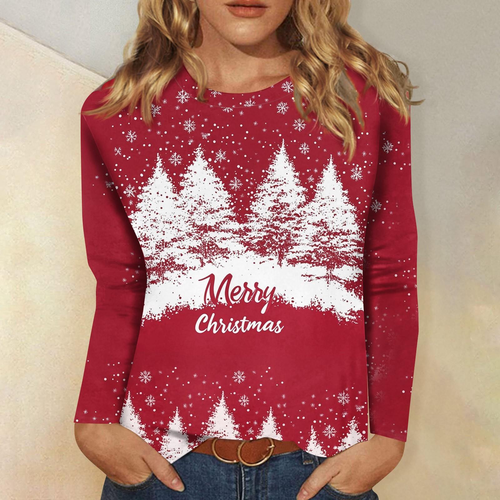 

Женская мода повседневный топ с длинным рукавом с рождественским принтом и круглым вырезом XXXL
