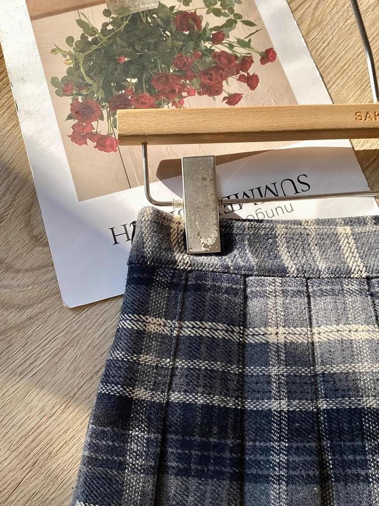 Korean Style Plaid Woolen High Waist A-Line Pleated Skirt for Women, Plus Size, College Fashion