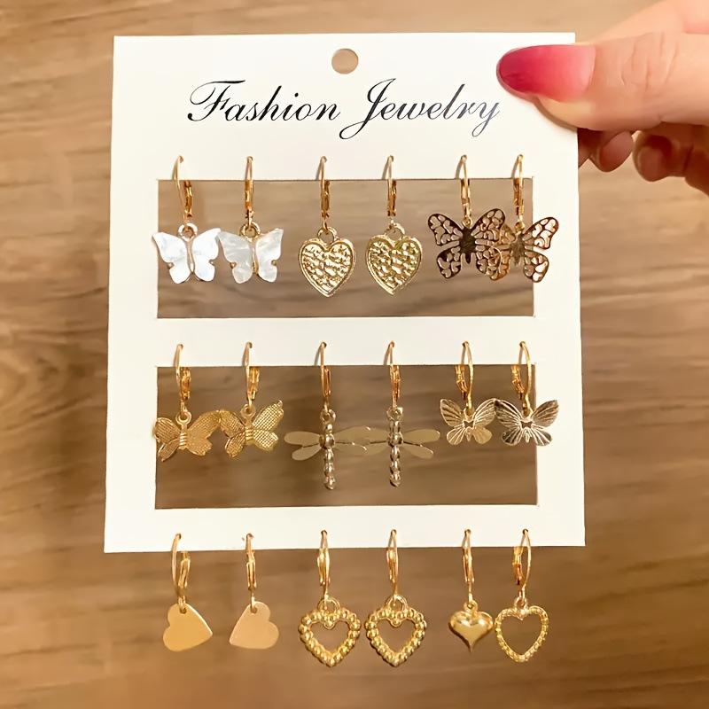 Hot-selling ins wind five-pointed star love snake butterfly rose ear buckle set simple trend earrings pair