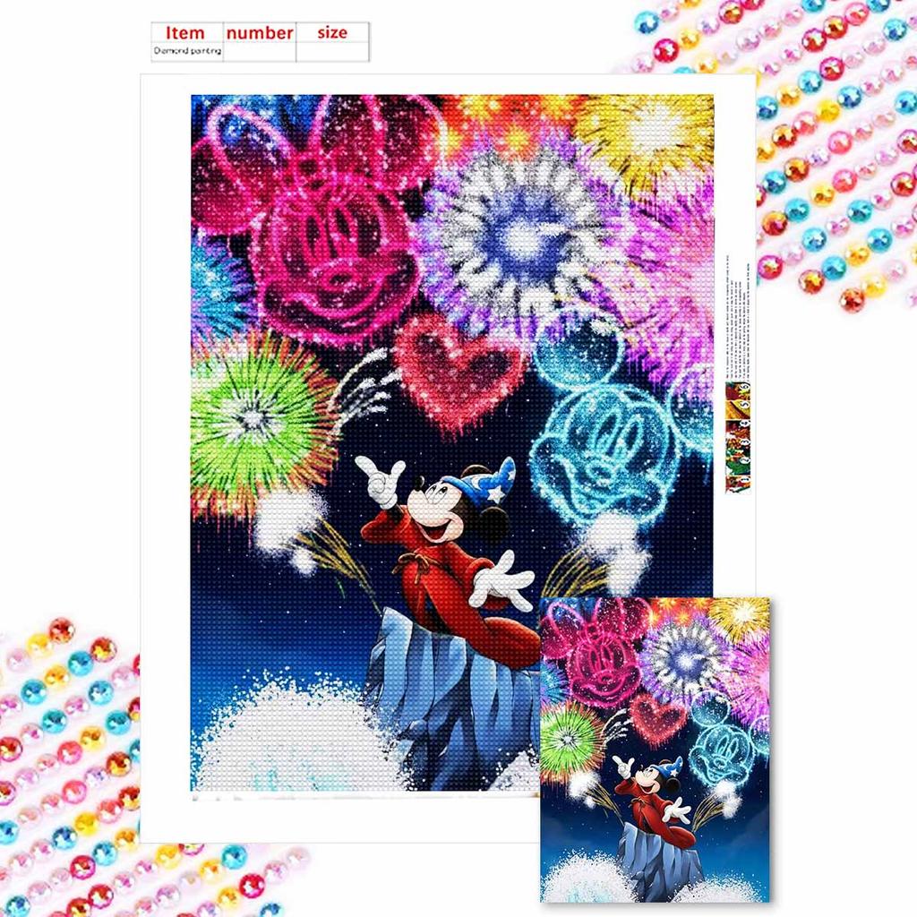 DIY Diamond Painting Mickey Sets Off Fireworks Cross Stitch Kit Mosaic Art Diamond Painting Full Circle Diamond Home Decoration