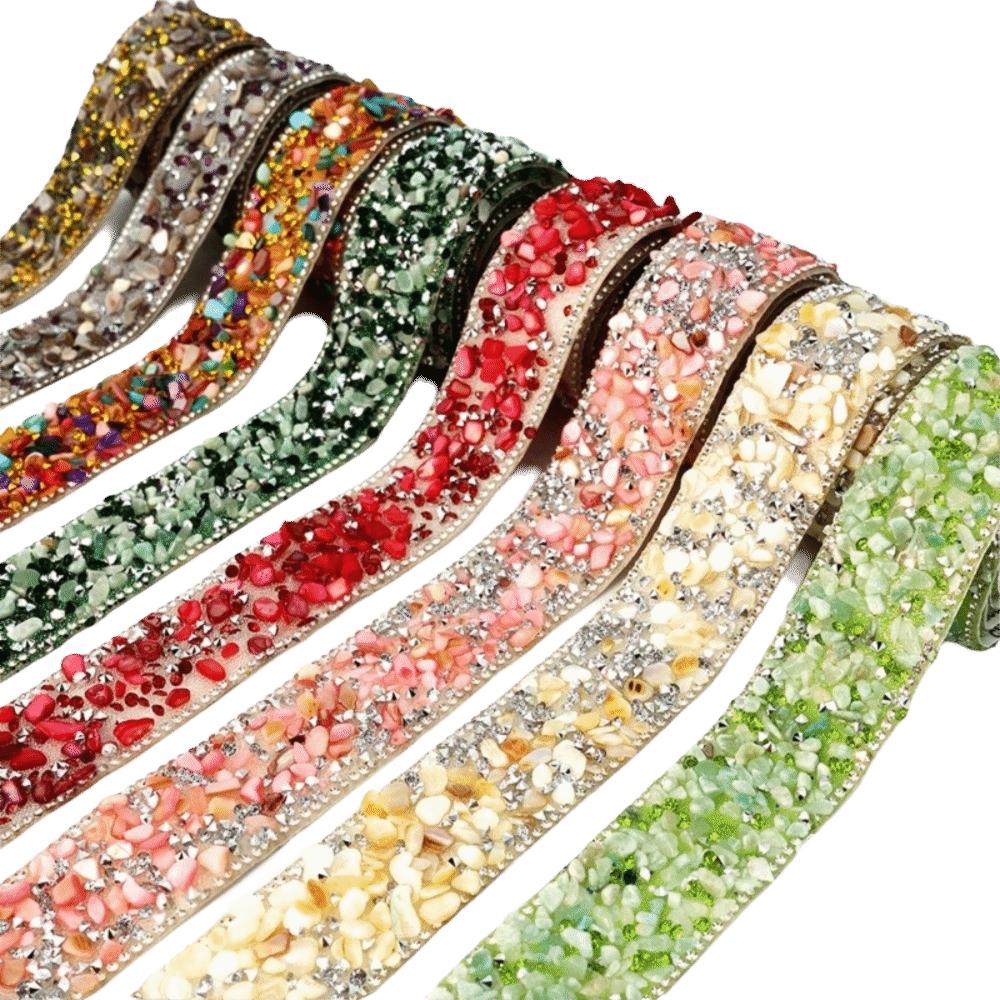 Self Adhesive Rhinestone Strip Colorful Resin Material Crushed Rhinestone Trim Crushed Stone No Iron Needed