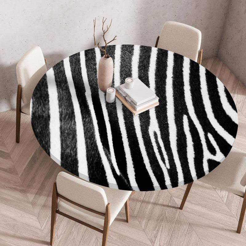 Creative Animal Fur Texture Patten Round Table Cover Fitted Vinyl Tablecloth Elastic Edged Waterproof Dining Table Cloth