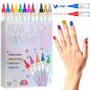 12Pcs Double Ended Nail Art Markers 12 Vibrant Color Precisions Tips for Creative Designs Easy Application Long Polish