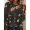 Nuova T-shirt casual da donna a maniche lunghe, con scollo rotondo e stampa a righe