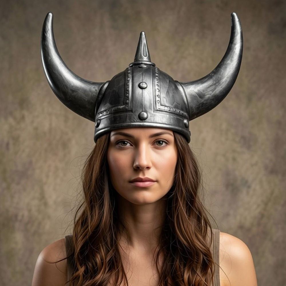 Plastic Viking Horn Hat Helmet with Braids Bull Horn Headgear Adult Kid