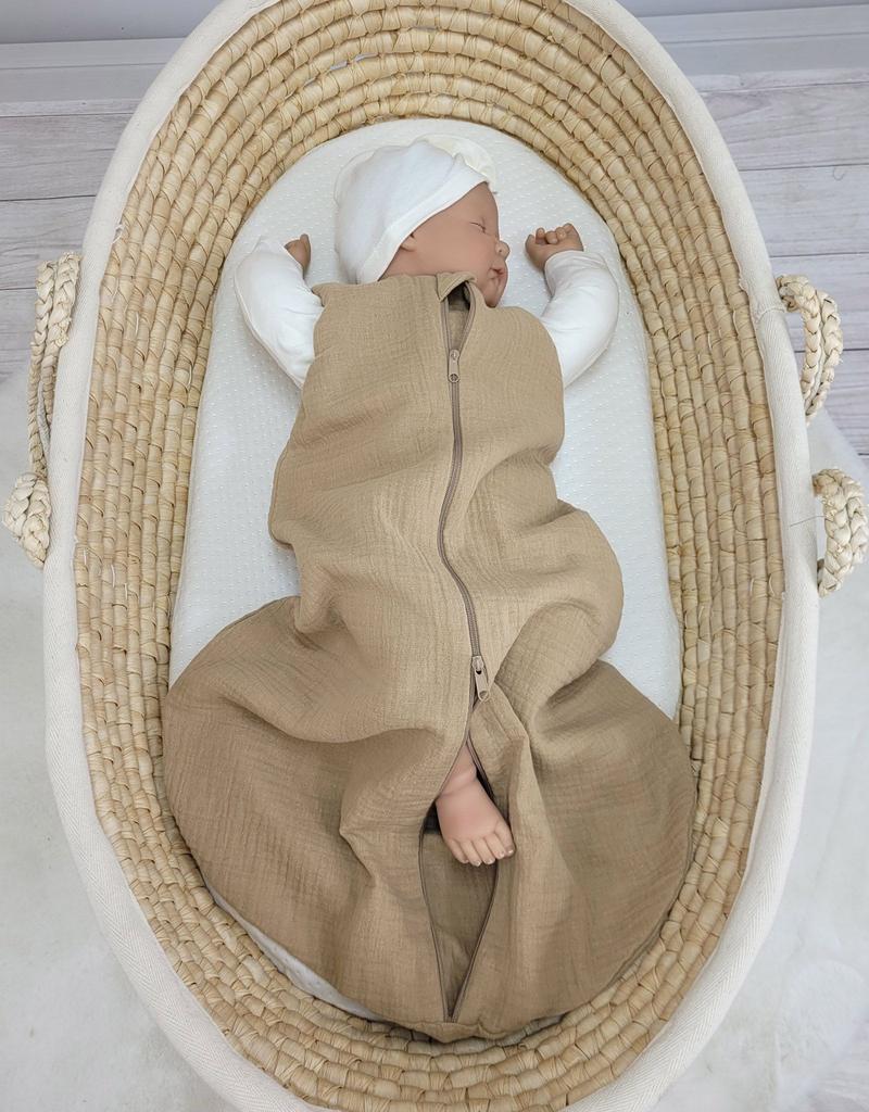 Rounded muslin sleeping bag for children S 0-6 months summer TOG 1.0 - camel