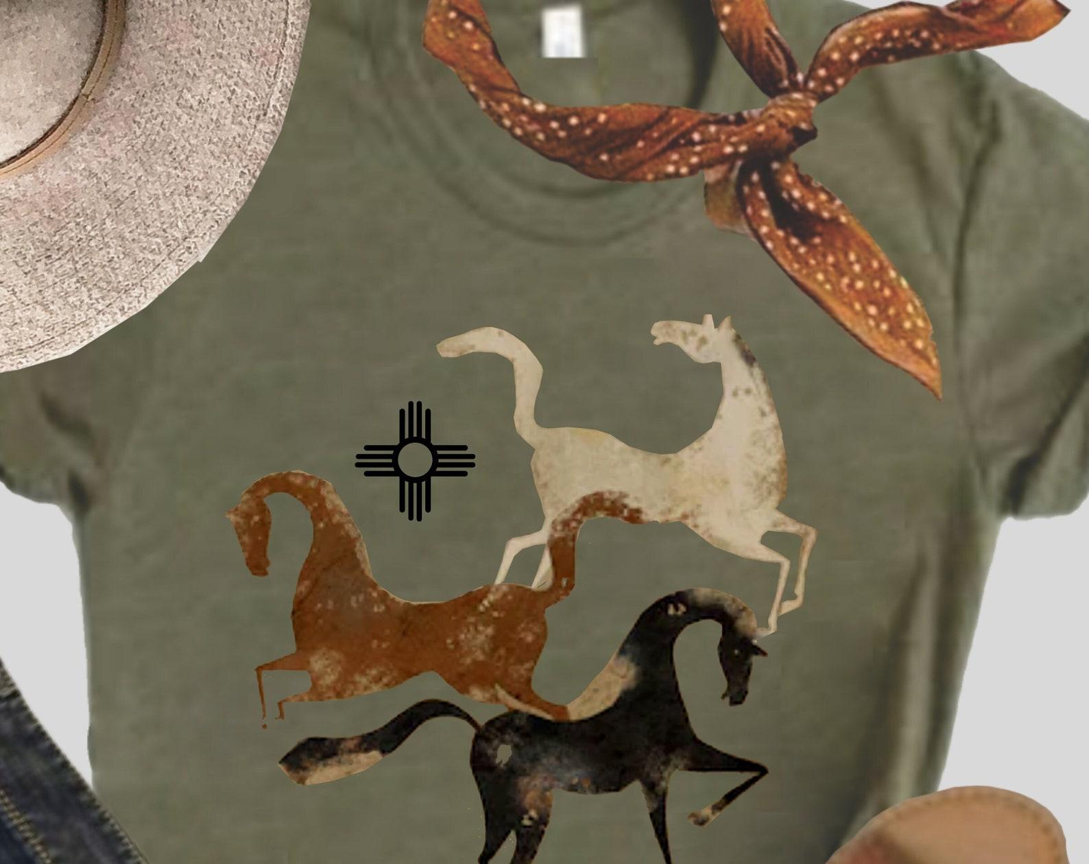 Primitive Horse T-Shirt: Women s Southwest Western Tee L