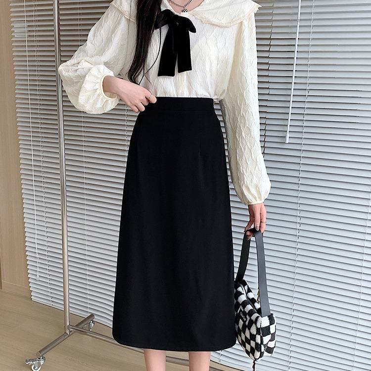 

2024 Women s Black Hepburn Style A-Line Midi Skirt for Pear Shapes with Hip-Covering Slit Plus XXXL чорний