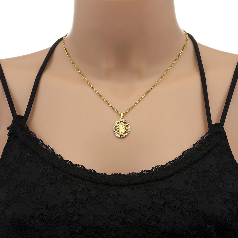 Dámský řetízek s přívěskem BLINGBAY Trendy šperky Náhrdelník Panny Marie Dámský měděný zirkonový řetízek z nerezové oceli Módní řetízek na klíční kost
