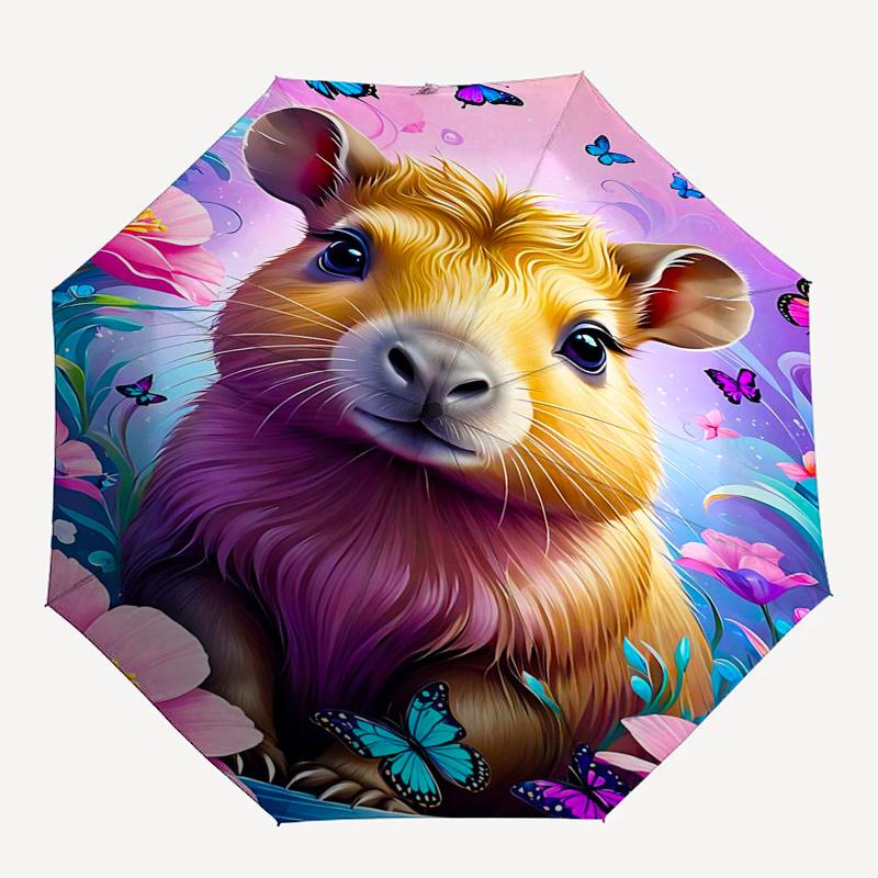Capybara Themed Travel Umbrella-8 Ribs Automatic Opening and Closing, Portable Folding Design, Compact and Stylish Umbrella Suitable for Out