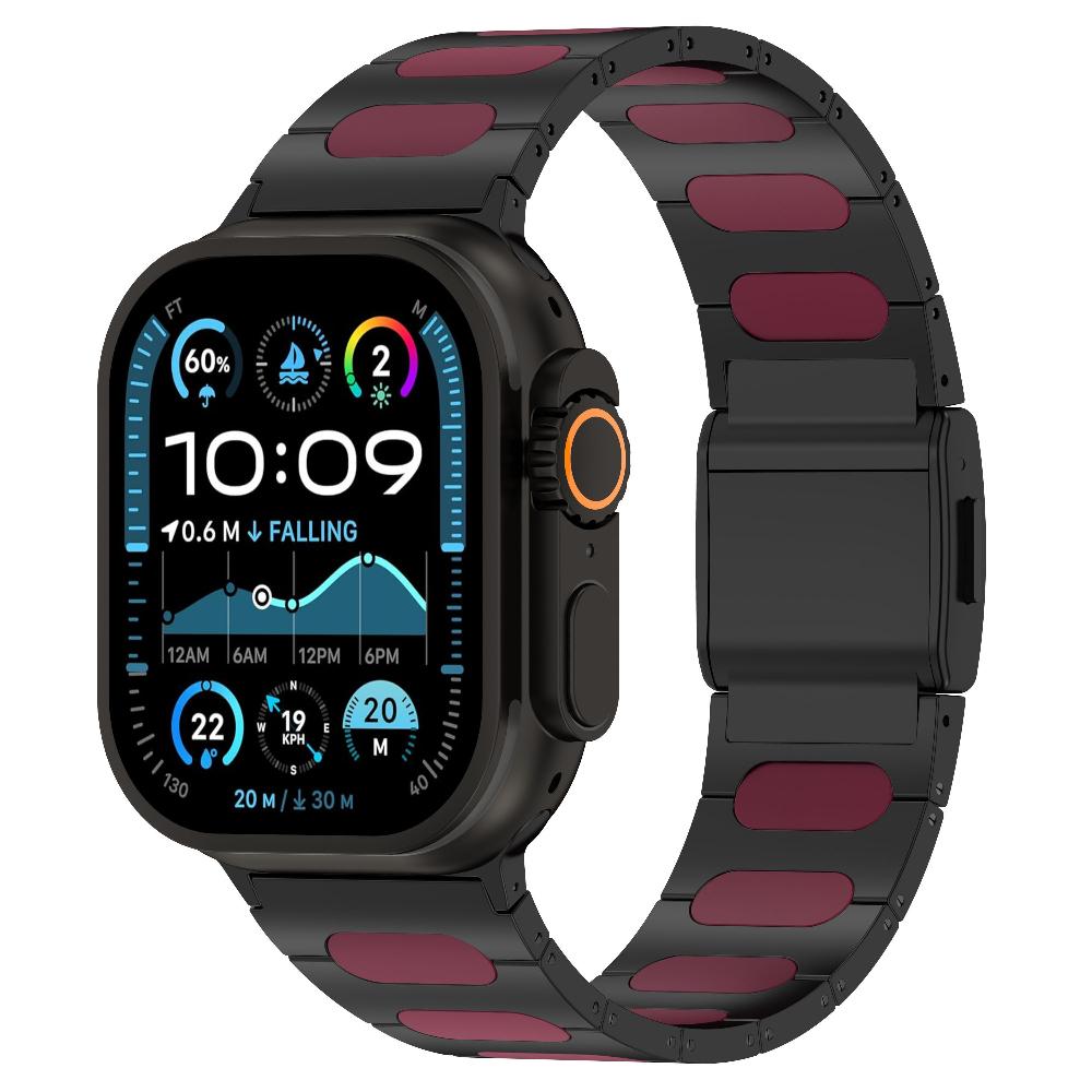 Magnetyczny Pasek ze Stopu z Paskiem ze Skóry Silikonowej dla Apple Watch Seria 12 11 10 SE1 2 3 /Ultra4 3 2 1 38/41/42/46/49 mm