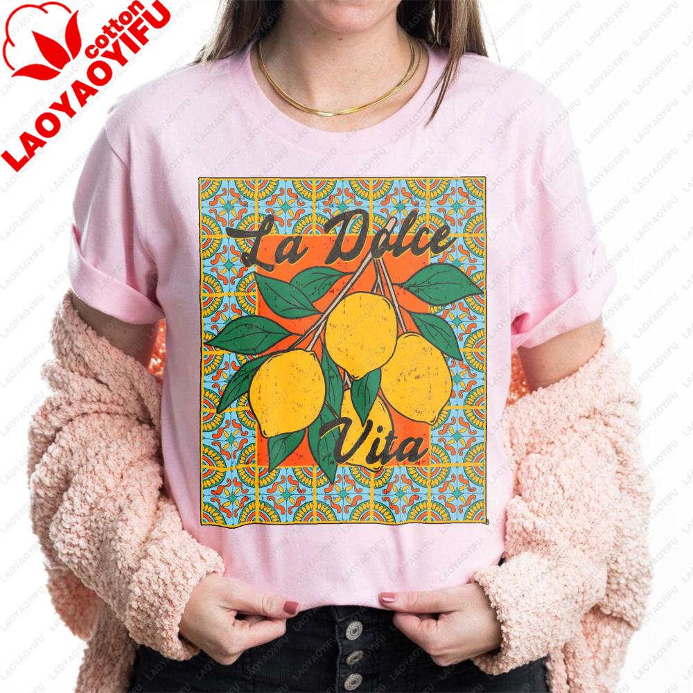 Lemon La Dolce Vita Unisex Tshirt Vintage Graphic Printed Tshirt Fashionable Casual Summer Beach Round Neck Short Sleeve S
