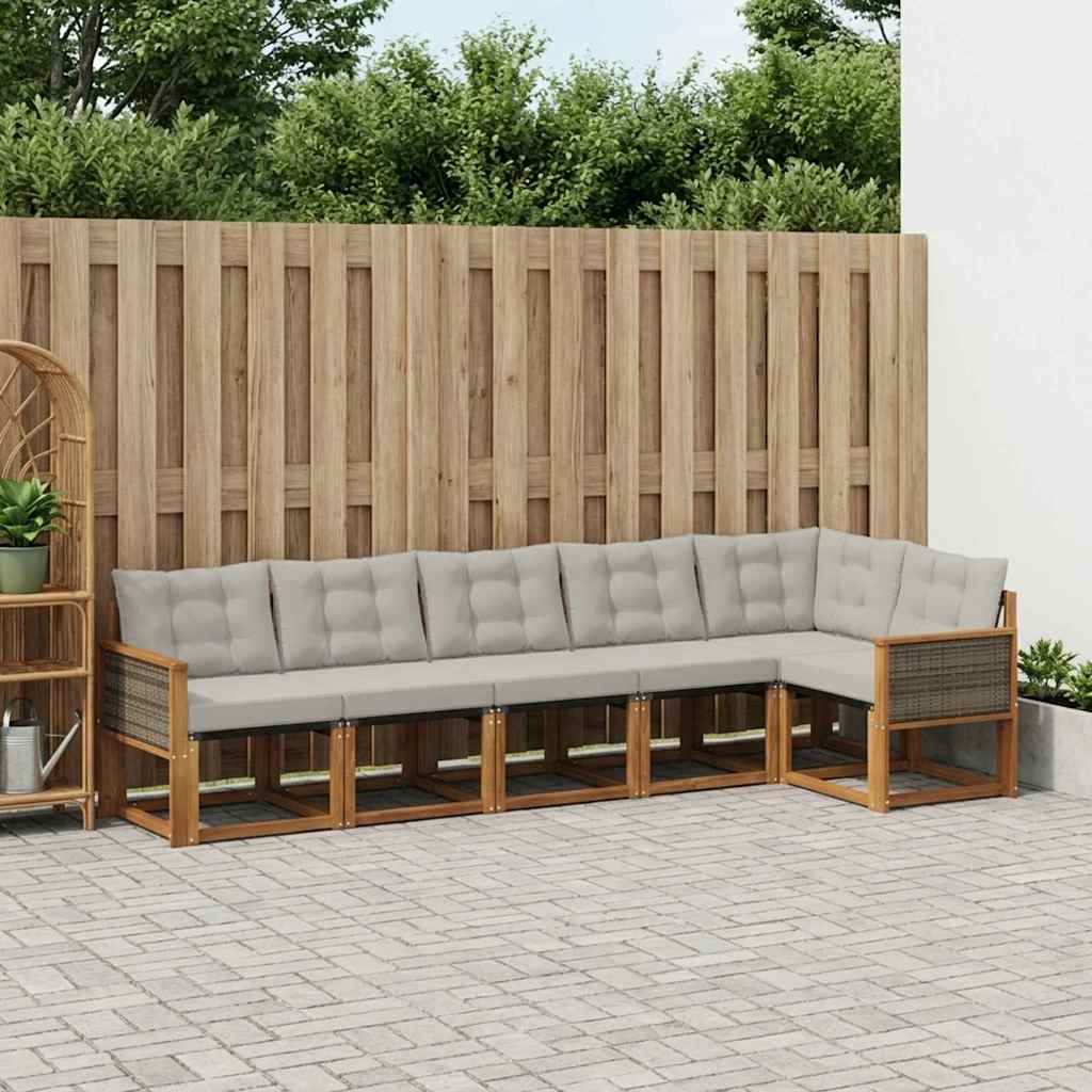 Outdoor Sofa Set with Cushions 6 pcs Natural and Light Grey