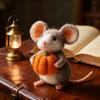 Halloween Felt Mouse Accessories Handmade Animals Statue with Pumpkin Decoration Table Shelf Desk Ornament