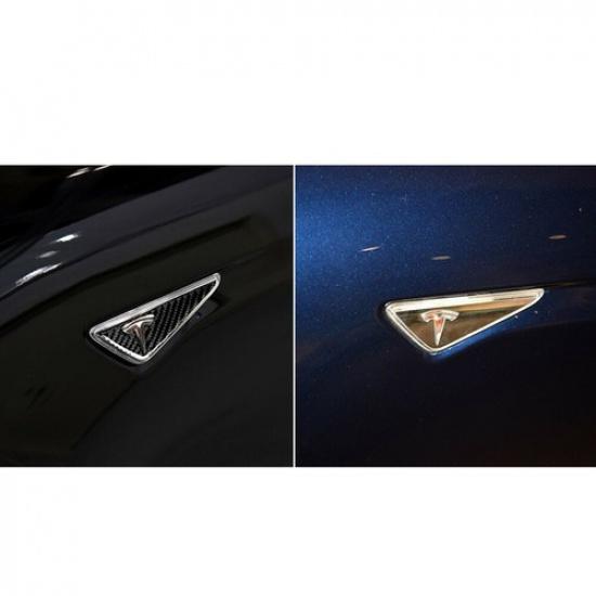 2Pcs Carbon Fiber Leaf Board Panel Cover Decoration Trim For Tesla Model X