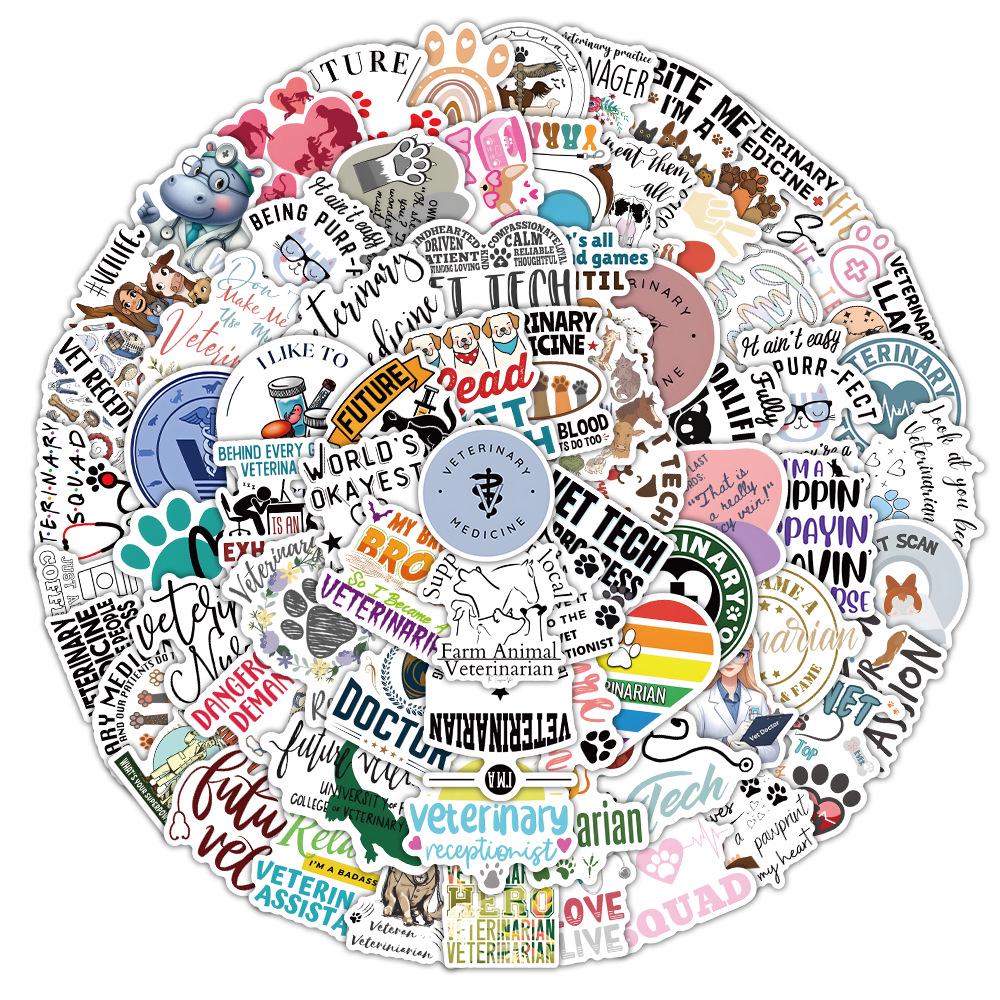 100 Cross-Border Veterinary Doodle Stickers: Personalized Creative Decor for Phone Cases & Skateboards, Waterproof