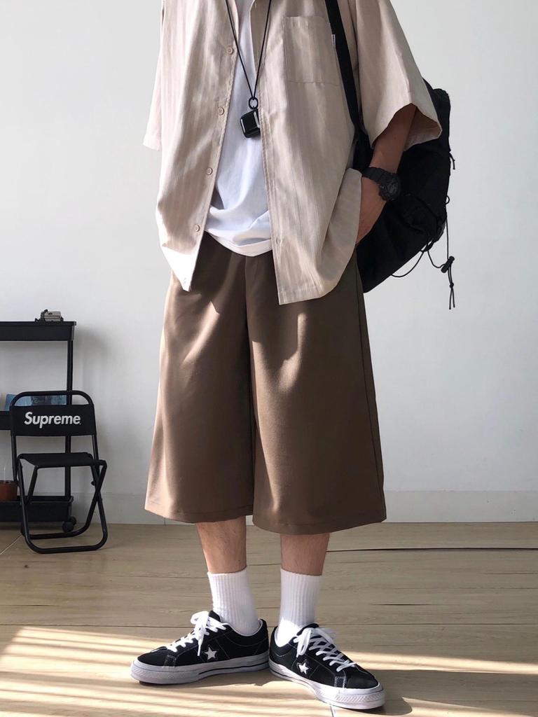 Men's Trendy Japanese Retro Cityboy Knee-Length Cropped Shorts for Summer