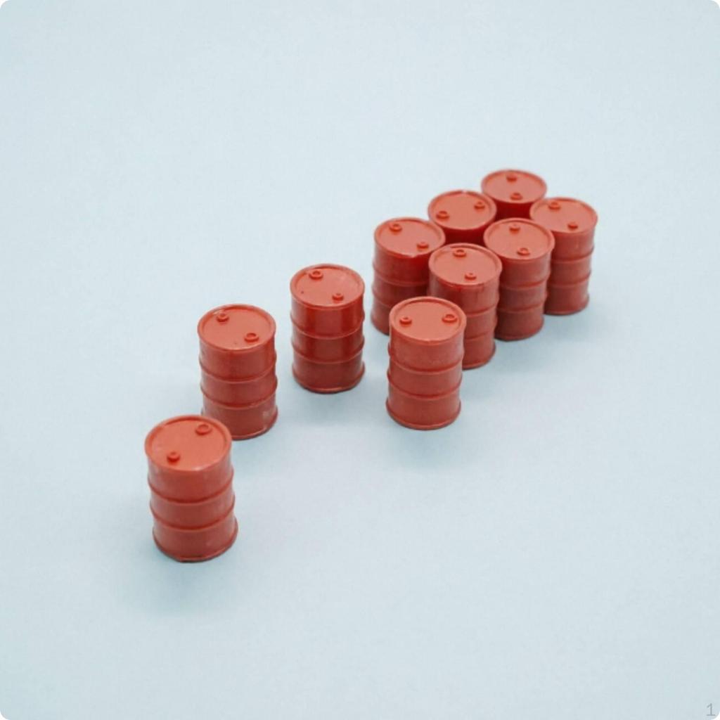 10 Pieces HO Scale Oil Drum Molded Detail SyntheticOil Model Diorama Accessory Red
