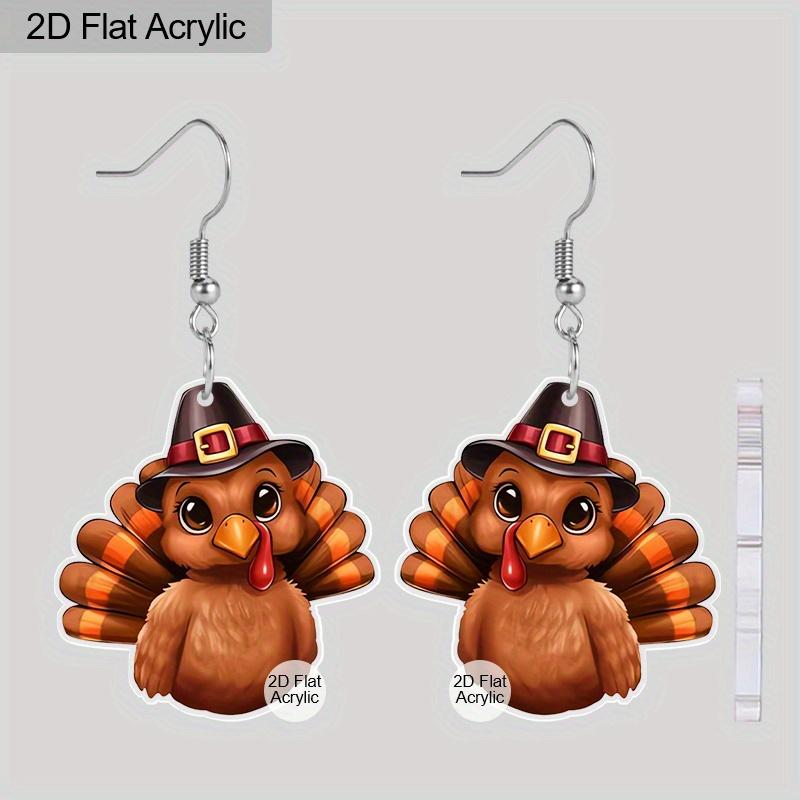 2D Flat Cute Acrylic Thanksgiving Turkey Chicken Earrings for Women Fall Pumpkin Accessories Charms Jewelry Gifts