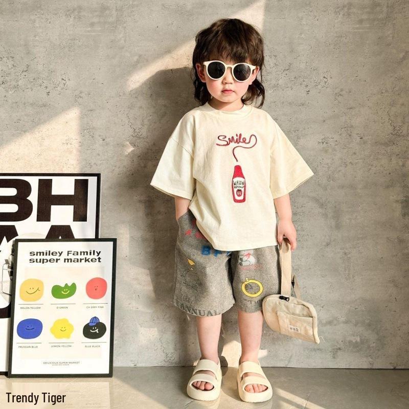 

2025 Pure Cotton Short-Sleeve T-Shirt for Boys and Girls - Cute Summer Prints 130 (Height 120-130cm)