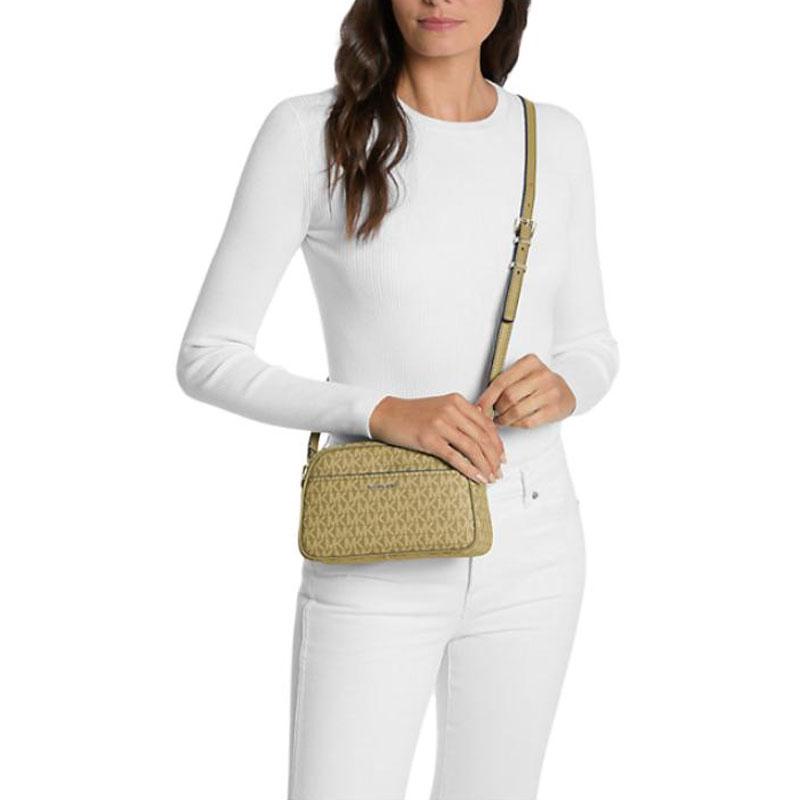 Michael Kors Jet Set Logo Print Coated Canvas Shoulder Bag Small Women's Brown