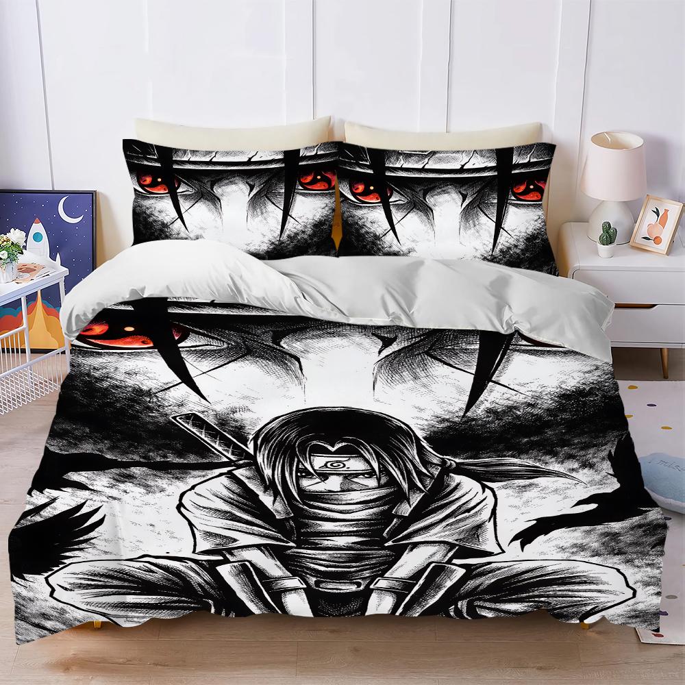 Anime N-Naruto Akatsuki Itachi Duvet Cover Set Soft Wash Bed 3 Piece Summer Comfortable Student Dormitory Home Baby Bedding