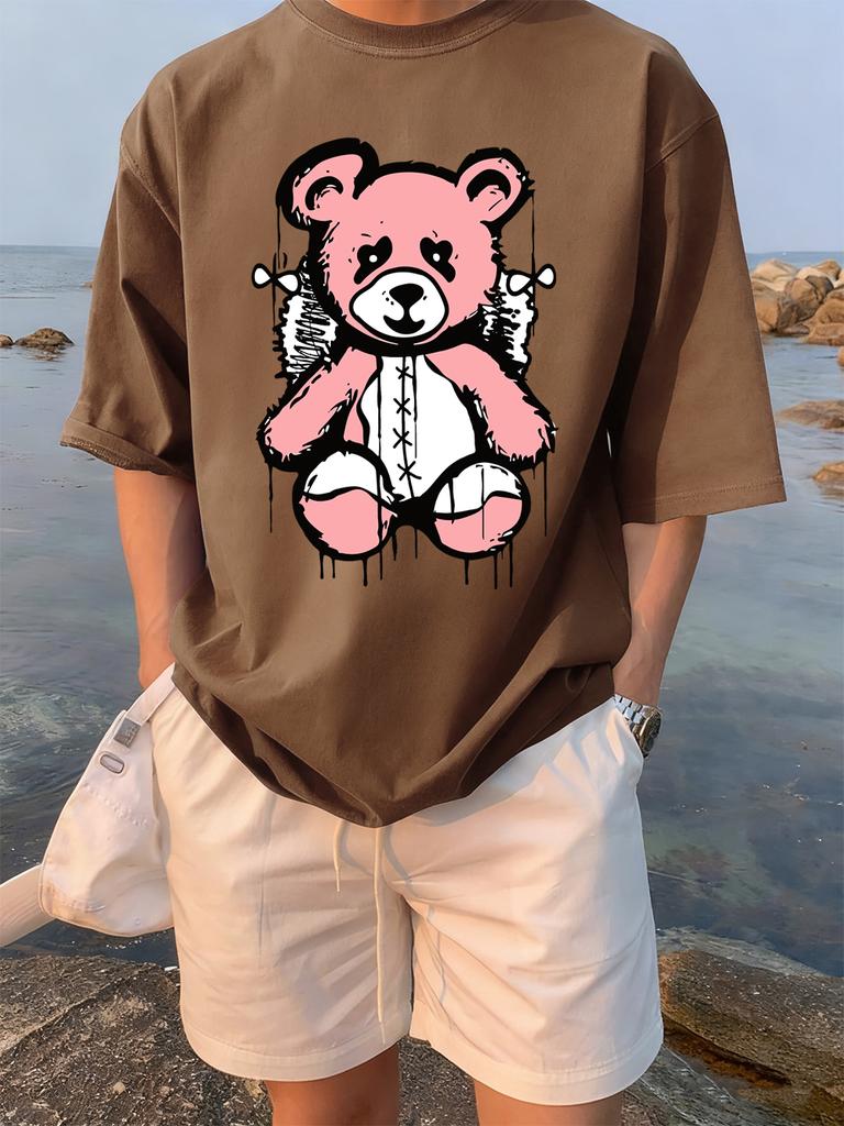 Cartoon Bear Preparing To Rest Prints TShirts Womens Summer Cotton Tops ONeck Comfortable Loose Short Sleeve Casual Clothes