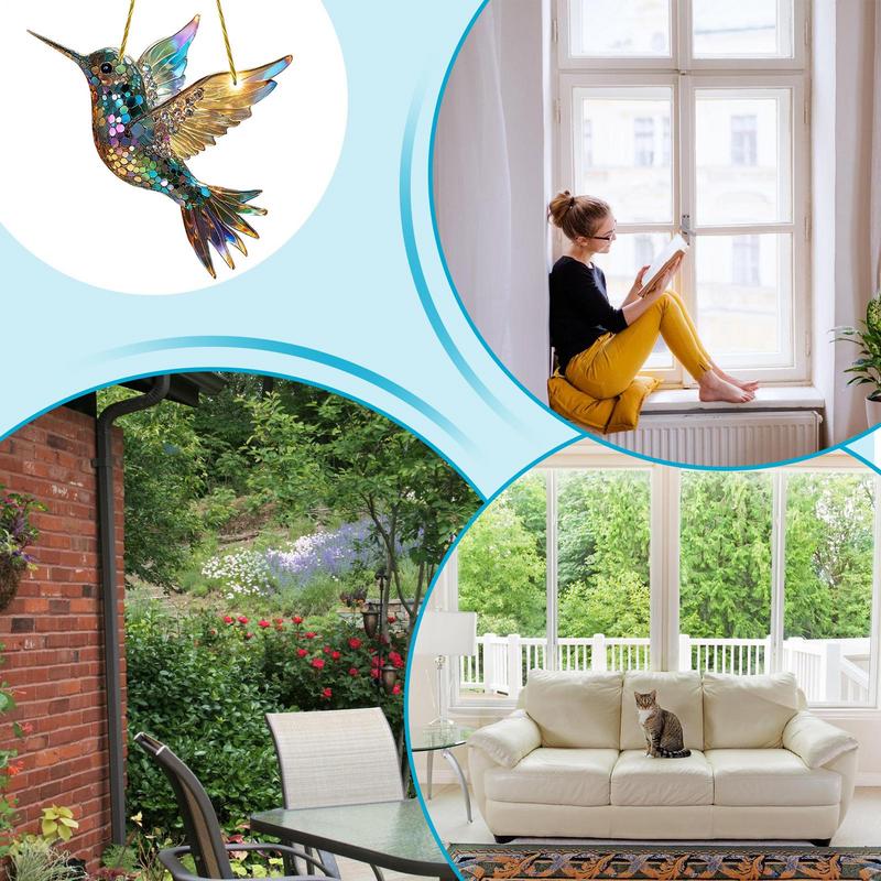 Bunter Kolibri Anhänger Acryl Fensterhänger Vögel Windspiele Garten Sonnenfänger Handwerk Vogelabwehr Dekoration