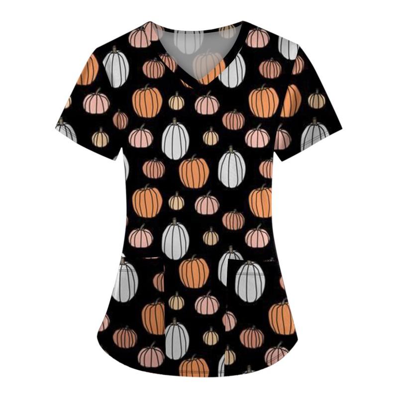 V-Neck Short Sleeve Nursing Scrub Top Women Fashionable Casual Workwear With 3D Print Design Slim Fit 2025 Collection