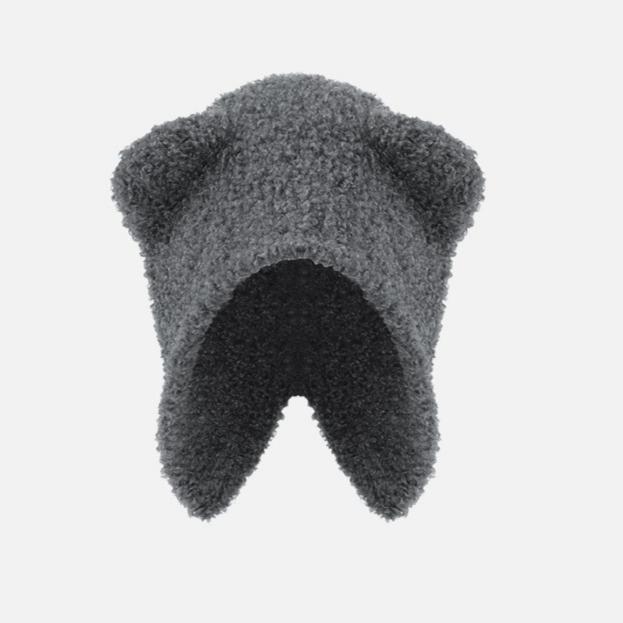Hip Hop Knitted Warm Hat Winter Black White Grey Red Warm Hats Bear Ear Thermal Cap Cold Outdoor Soft Woolen Skullies Beanies