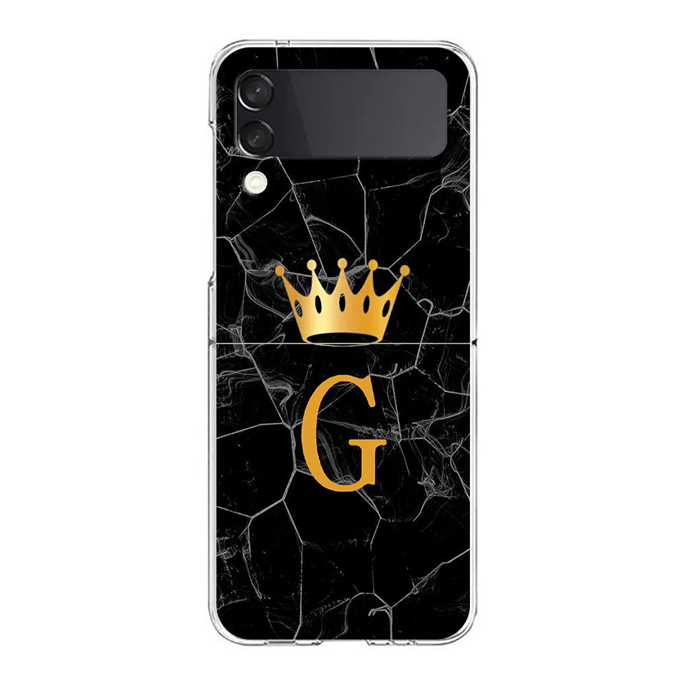

Чохол для телефону Samsung Galaxy Z Flip 3 4 5 Прозора складка High Hard PC Shell For Galaxy Z Flip 3 5 Cover Crown Letter A To Z Galaxy Z Flip 3