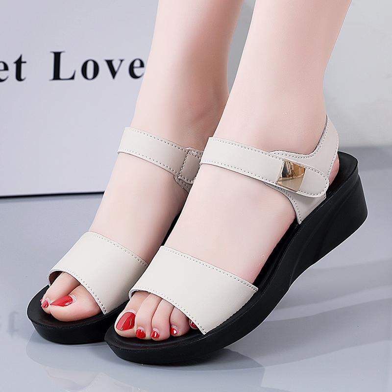 Women Chunky Sandals Casual Black Thick Sole Wedge Shoes Height Increase Platform Open Toe Sandals for Mother