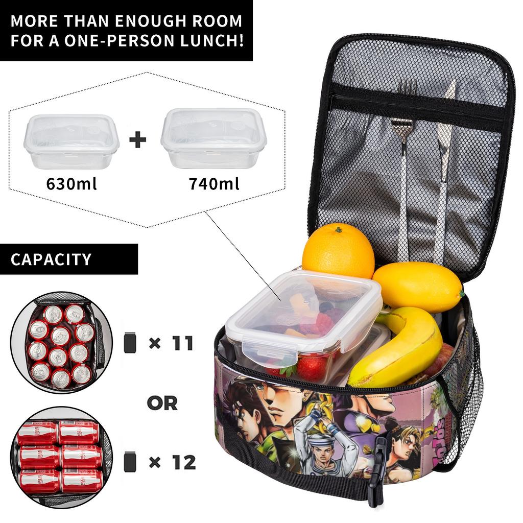 Hot J-JoJos Bizarre Adventure Insulated Lunch Bag Thermal Bag Reusable,Lunch Container High Capacity Tote Lunch Box Bento Pouch