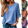 2024 Women's Summer Round Neck Five-Sleeve Cotton Linen Casual T-shirt